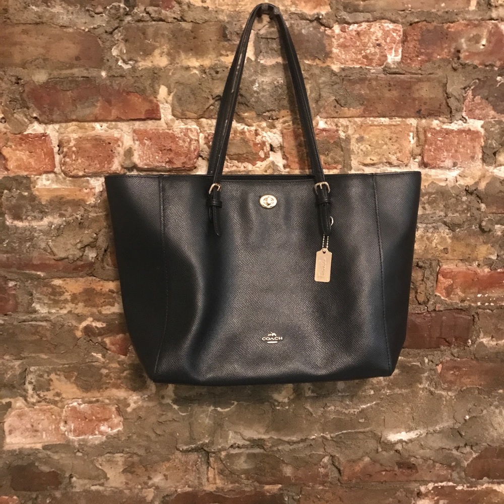 Black Coach Crossgrain Leather Turn-Lock Tote